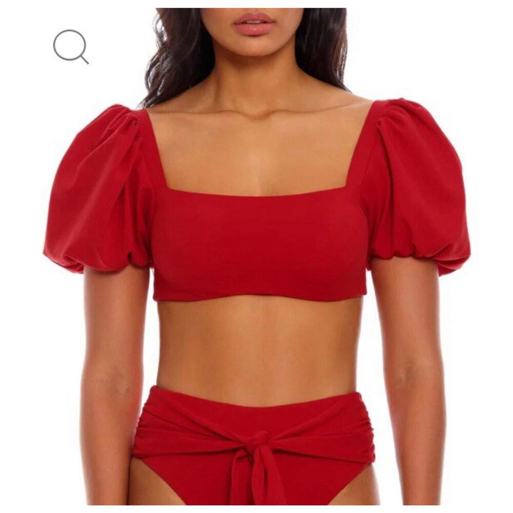 NWT 2X Agua Bendita Calista Red Swim top. Hand Made . Sleeves.